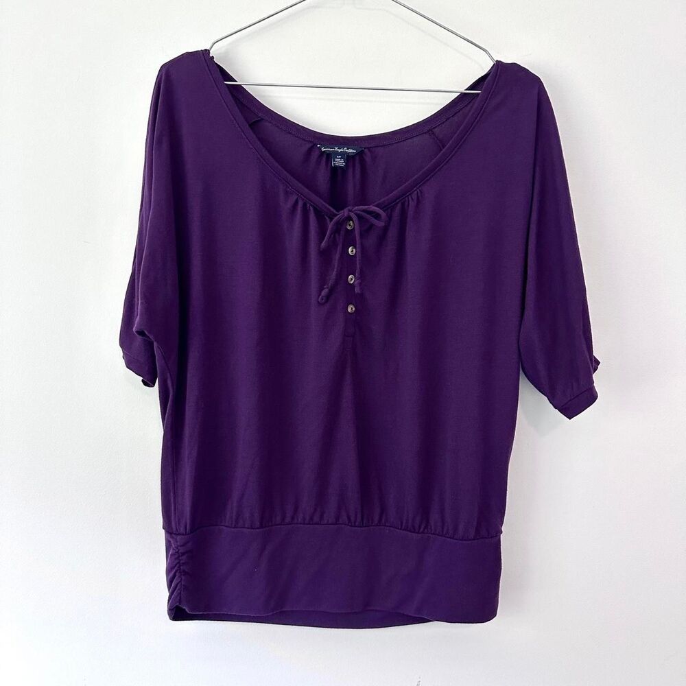 Vintage American Eagle Purple Batwing Henley Blouse Small